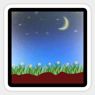 night sky t-shirt and beautiful flowers and grass Sticker